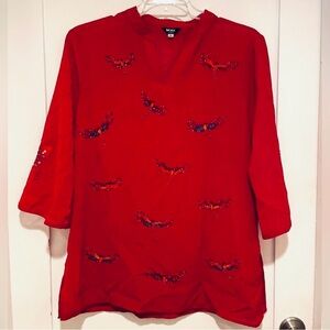 More Red Linen Tunic with Dragonfly Embroidery & Beadwork.